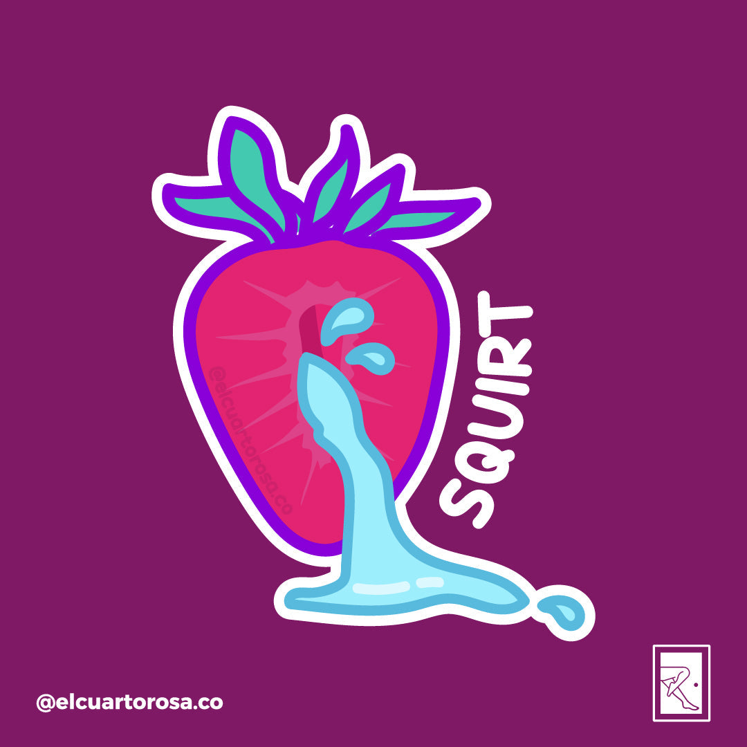 Ilustración de fresa chorreando líquido, representando el squirt femenino