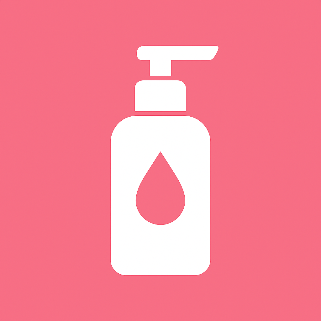 Tarro de lubricante siliconado blanco con ícono de gota brillante sobre fondo rosa
