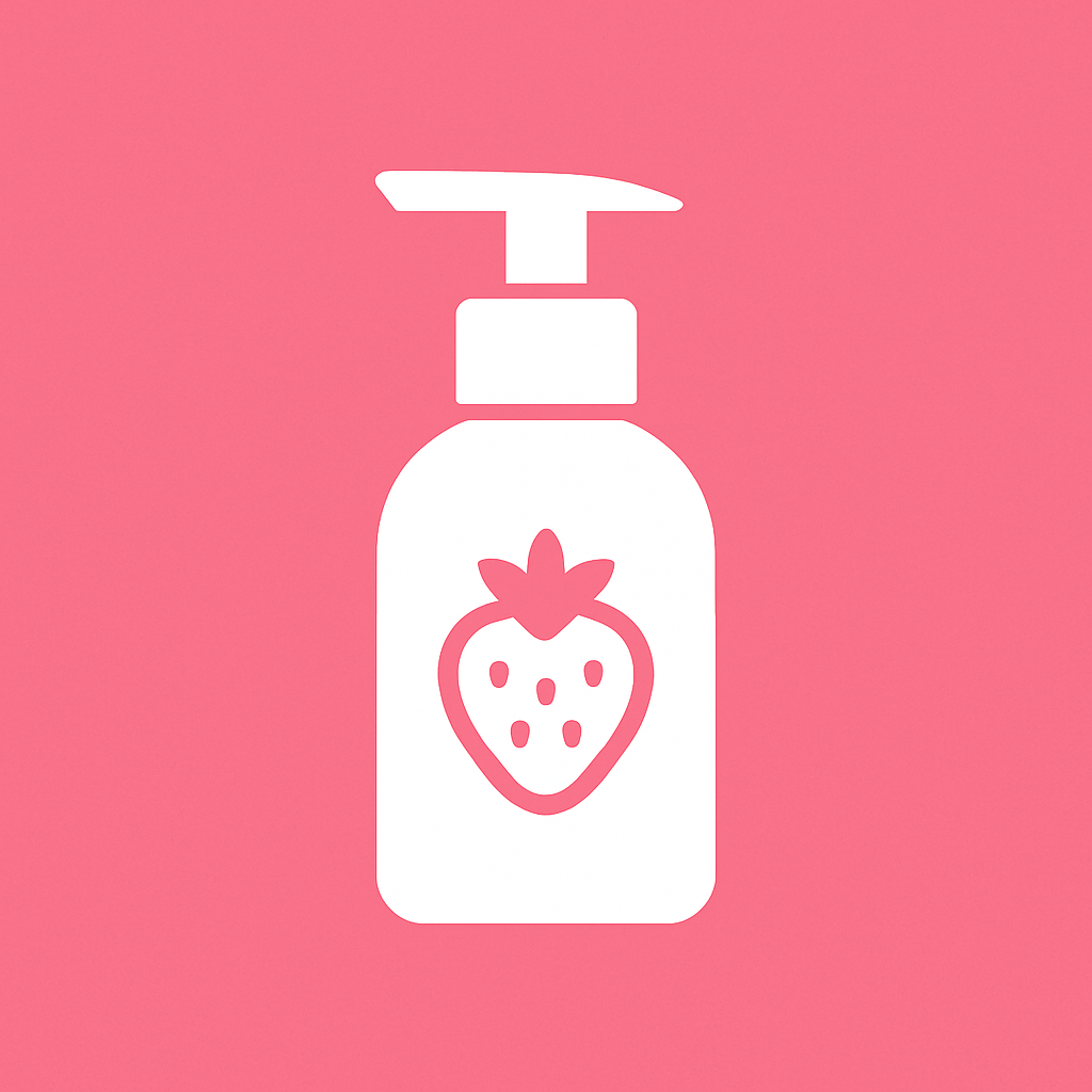 Lubricantes blancos con frutas y chispas sobre fondo rosa pastel